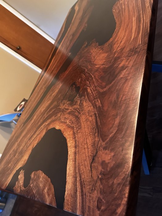Clara walnut dining table with black resin — view 2