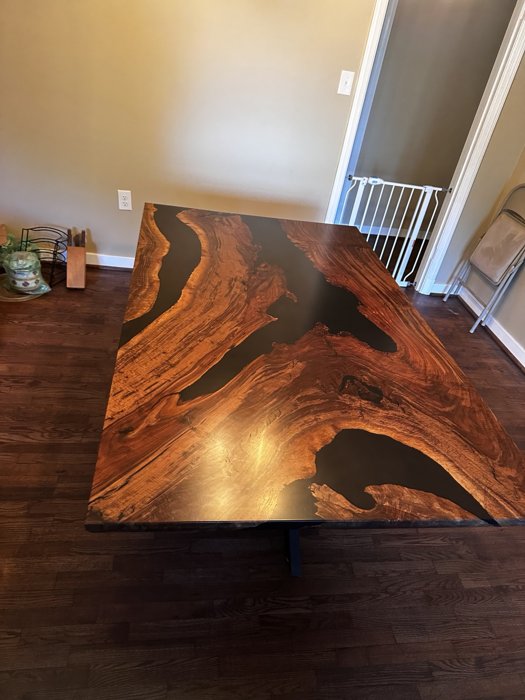Clara walnut dining table with black resin — view 3