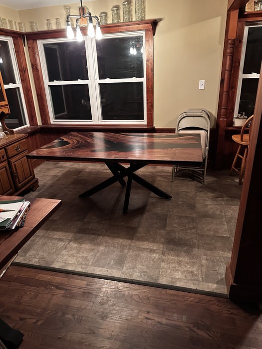 Clara walnut dining table with black resin — view 6