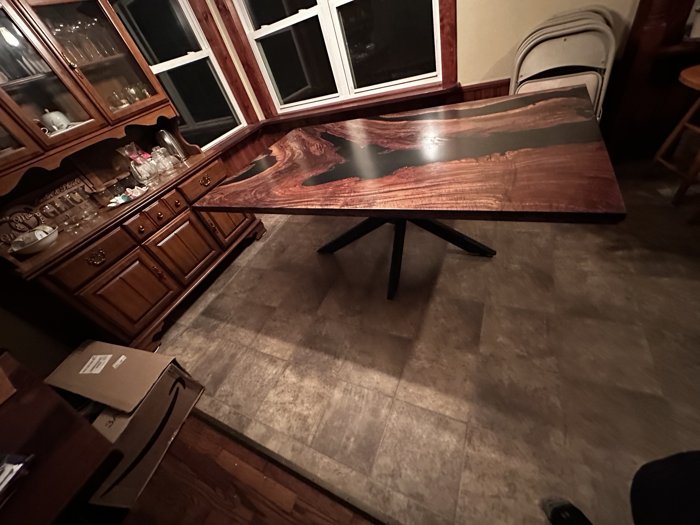 Clara walnut dining table with black resin — view 7