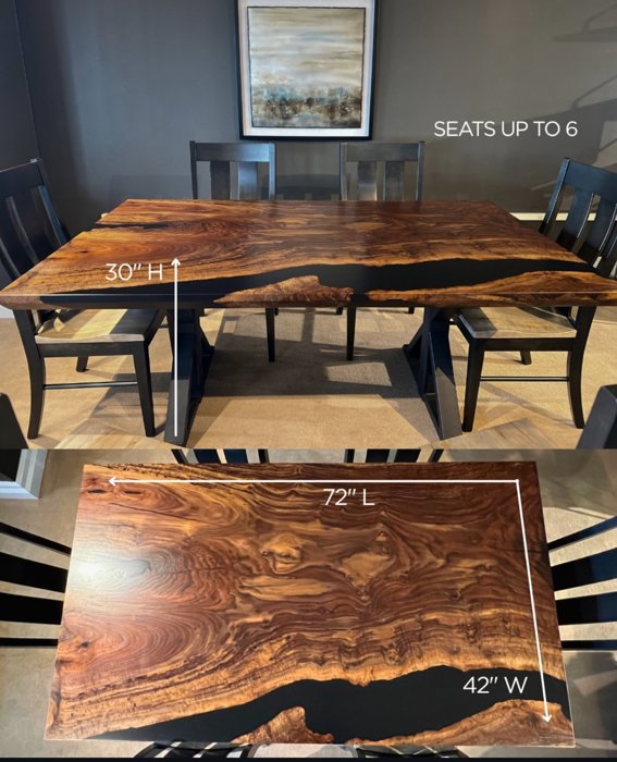 Display image showing the walnut table and dimensions
