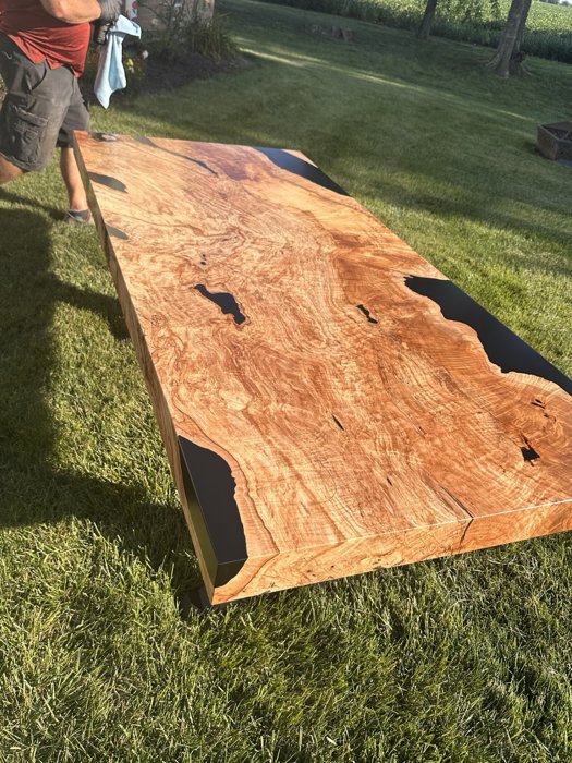 Long view of the table outdoors